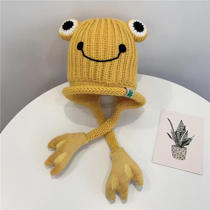 New Arrival Custom Knitted Baby Beanie Funny Frog Acrylic Beanies Hat for Kids Outside Travel