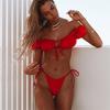 Women's Swimsuit Solid One Shoulder Bikini Set Sexy Side Tie Thong Brazilian Beachwear Bathing Suits