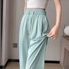 Women's Summer New Thin Loose Wide-legged Trousers Small High Waisted Elastic Nine-minute Trousers Ice Silk Straight Casual Trousers