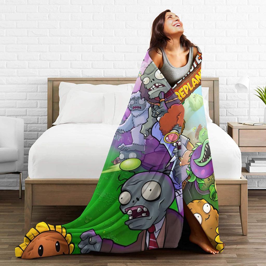 P-Plants-vs-Zombies Video Games Flannel Blanket Soft Durable Bedding Throws for Outdoor Picnic Print Bedspread Sofa Bed Cover