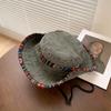 Vintage Wide Brim Hat National Wind Anti-uv Bucket Hat Causal Western Cowboy Hat  Fishing