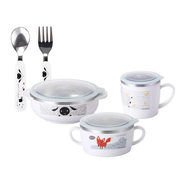 Stainlock Alps Farm Friends 4-piece Set of Baby Tableware, Mixed Colors, Cup + Bowl + Baby Bowl + Spoon Fork, Popular Korean Parenting Items