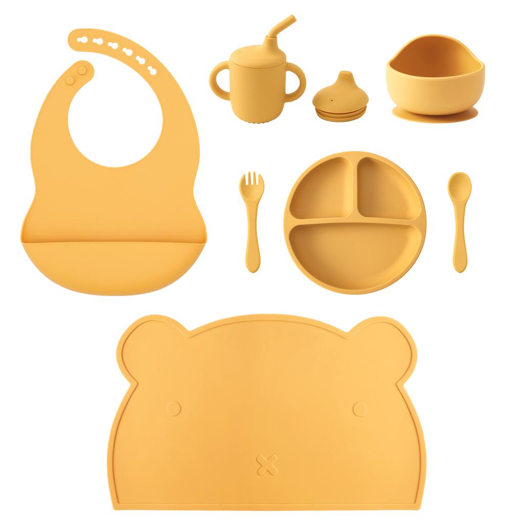 Color Kids 7 шт. Силиконовые тарелки с разделителями Набор для кормления Непротекающие Присоска Нескользящие Приборы для самостоятельного кормления Не содержат БФА Детские вещи