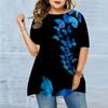 Plus Size Women's Summer Butterfly Flower Print Comfortable Short Sleeved Round Neck T-shirt Casual Baggy Medium Length T-shirt