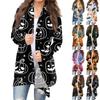 Женская модная повседневная куртка-кардиган средней длины с принтом на Хэллоуин и нерегулярным подолом