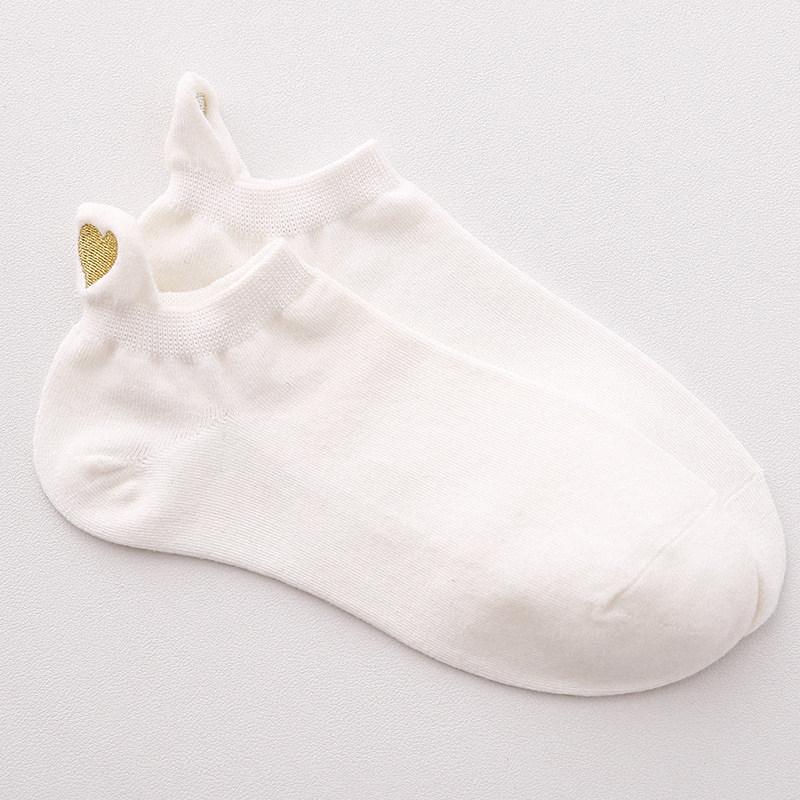 Cute Embroidery Love Heart Socks Fashion Funny Sokken Heel With Glitter Gold Silk Red Heart Ankle Socks Dropship