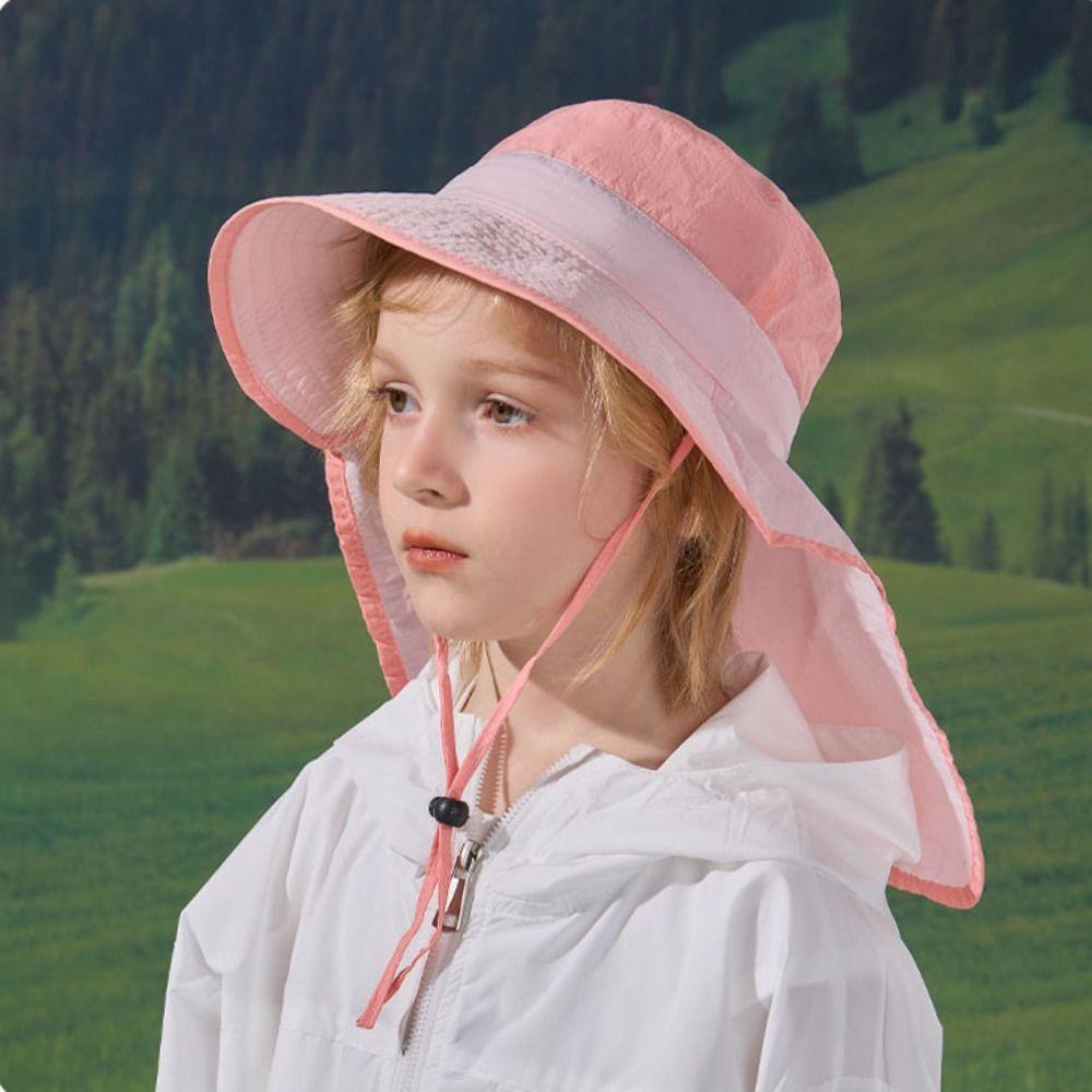 UV Protection Kids Beach Cap Solid color Sunscreen Bucket Hat Children Shawl Sun Hat Boy