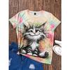 SHEIN LUNE Women's Short Sleeve T-Shirt With 3D Cat Animal Print