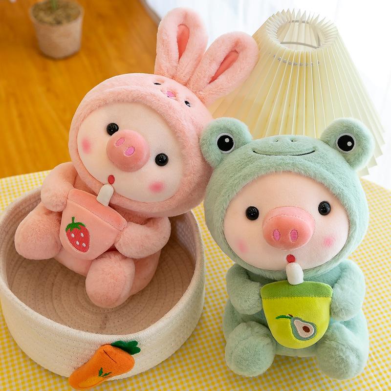 Cartoon Animal Transformed Into Milk Tea Pig Plush Toy New Product Small Frog Doll Grab Machine Doll Doll