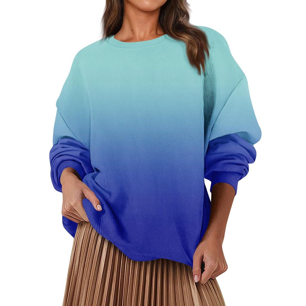 Женская модная повседневная свободная толстовка с круглым вырезом и длинным рукавом с градиентным цветом