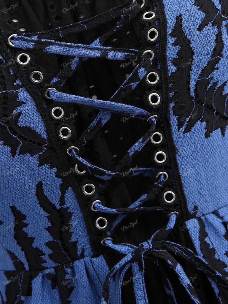 Rosegal Большие размеры с открытыми плечами, на шнуровке, с цветочным принтом, жаккардовый топ с лазерной резкой, ажурный многослойный топ 2 в 1