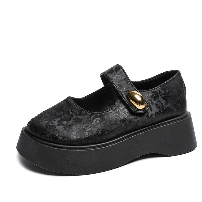 Туфли Мэри Джейн на толстом каблуке с круглым носком, с принтом, нежные, новые китайские, женские, осень 2025, новые, сказочные, повседневные, на платформе