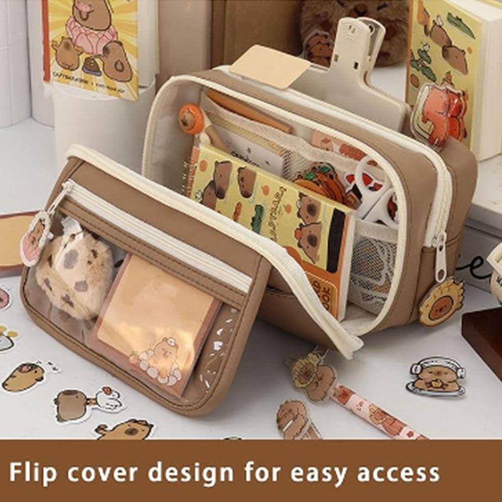 Large Capacity Capybara Pencil Pouch Aesthetic Clear Pen Case Cartoon Pencil Box  Office Supplies