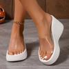 Transparent High-heeled Thick-soled One-word Slippers for Women's Outer Wear, New Summer Silver Heightened Slope Heel Beach Sandals