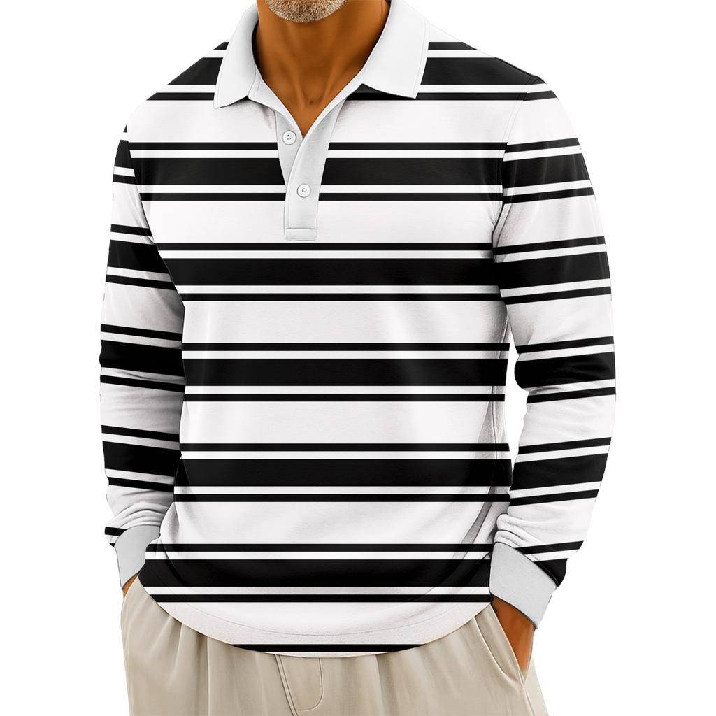Мужские повседневные топы с длинными рукавами на пуговицах с полосатым принтом