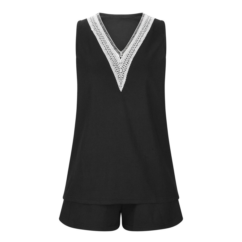 Женская летняя цельная майка из двух частей, жилет без рукавов с v-образным вырезом и шорты, комплект