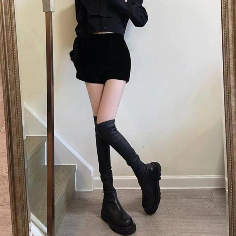 Женские сапоги, черные, выше колена, сексуальные, новые, зимние, повседневные, женские, осенне-зимние, женские, высокие сапоги, размер 42