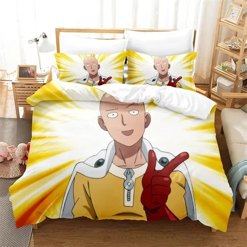 Аниме One-Punch Man Сайтама Комплект постельного бельяПододеяльник Одеяло Комплект для кровати Покрывало НаволочкаРазмер King Queen Twin Мальчики Девочки