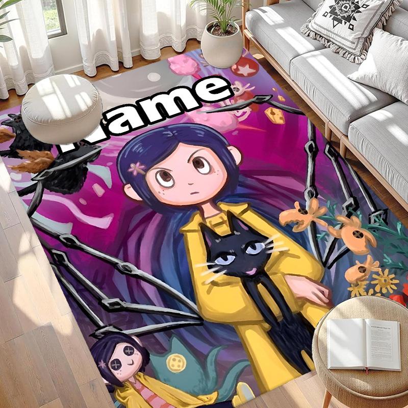 Custom Name Personalized Coraline Print Carpet, Versatile Home Decor Rug, for Playroom, Apartment, Balcony, Entryway, Hallway Gift