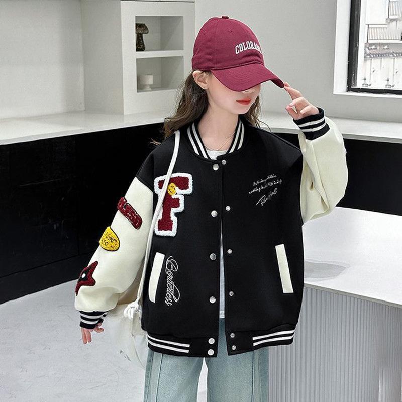 Трендовый осенний кардиган-бомбер для детей в стиле колор-блок - куртка в корейском стиле для колледжа для девочек