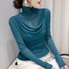 European High Neck Mesh Long Sleeve Top - Women's Slim Fit Autumn Shirt