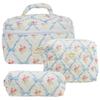 3Pcs Makeup Bag Set Cosmetic Holder Bag Large Capacity Quilted Portable Cosmetic Pouch Aesthetic Cotton for Travel Vacation