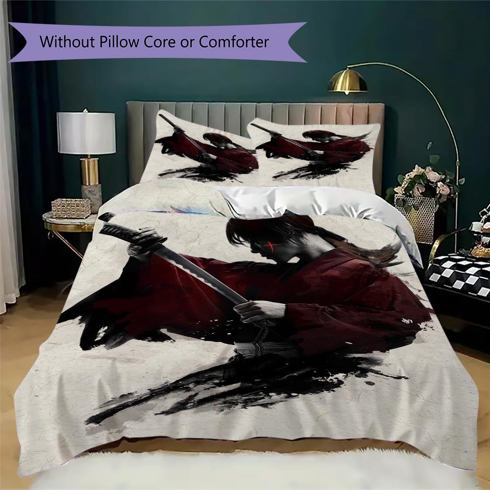 Rurouni Kenshin Pattern Bedding,Quilt Set Quilt Cover Pillowcase Home Birthday Gift(1 * duvet cover + 2 * pillowcase, without core)_lx