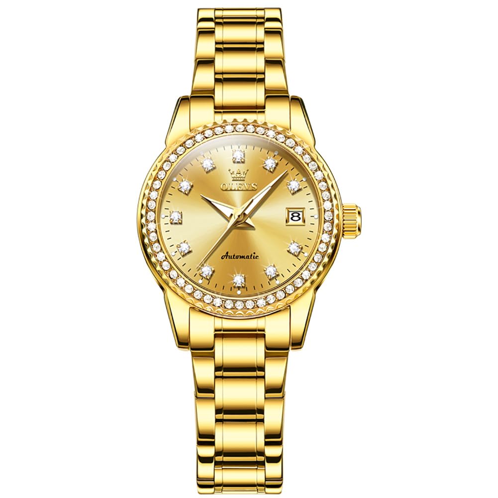 Женские часы OLEVS, механические, автоматические, симпатичные, наручные, женские часы, водонепроницаемые, светящиеся, бриллиантовые, сверкающие, женские часы с датой, женские часы, золото
