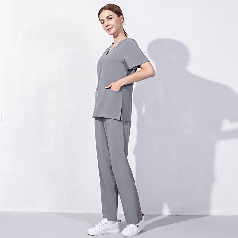 2 Pieces Outfits Women Nursing Working Tops+Loose Pants Nurse Suit Short Sleeve Quick Dry V-neck