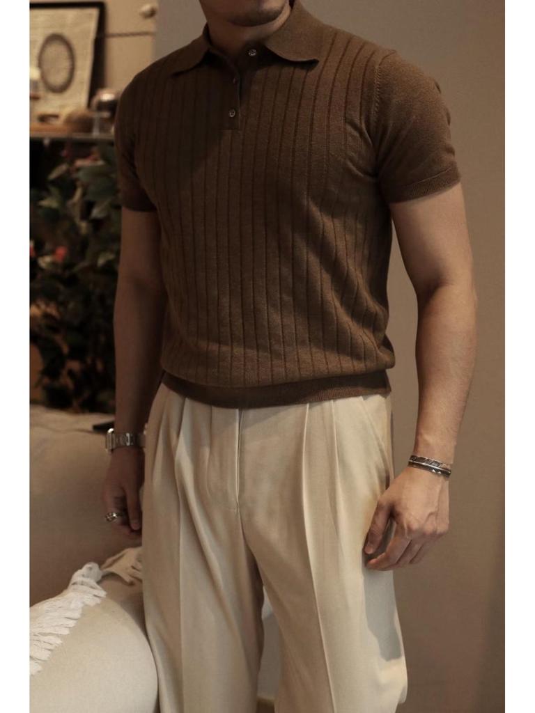 Мужская однотонная футболка-поло с коротким рукавом - Модный, универсальный и молодежный стиль для лета