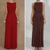 Elegant Sleeveless Maxi Dress for Women Fashion Solid Boat Neck Tank Dresses Ladies Sexy Ruched Long Dress New Gown