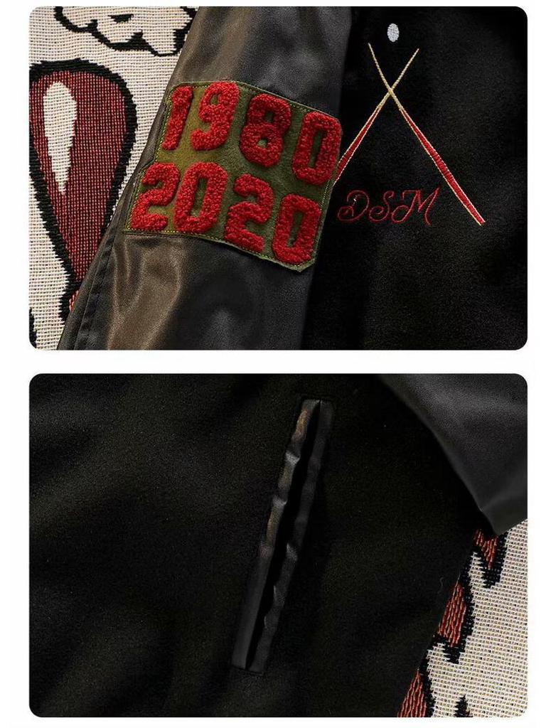 Унисекс Классическая черная вышитая бейсбольная куртка для весны/осени