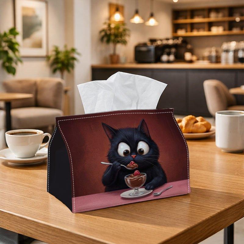 1pc Cute Illustration Tissue Box, Cat Dessert Character Perfect for Outdoor Gatherings, Daily Desktop Use, And Suitable for Bedrooms, Living Rooms, An