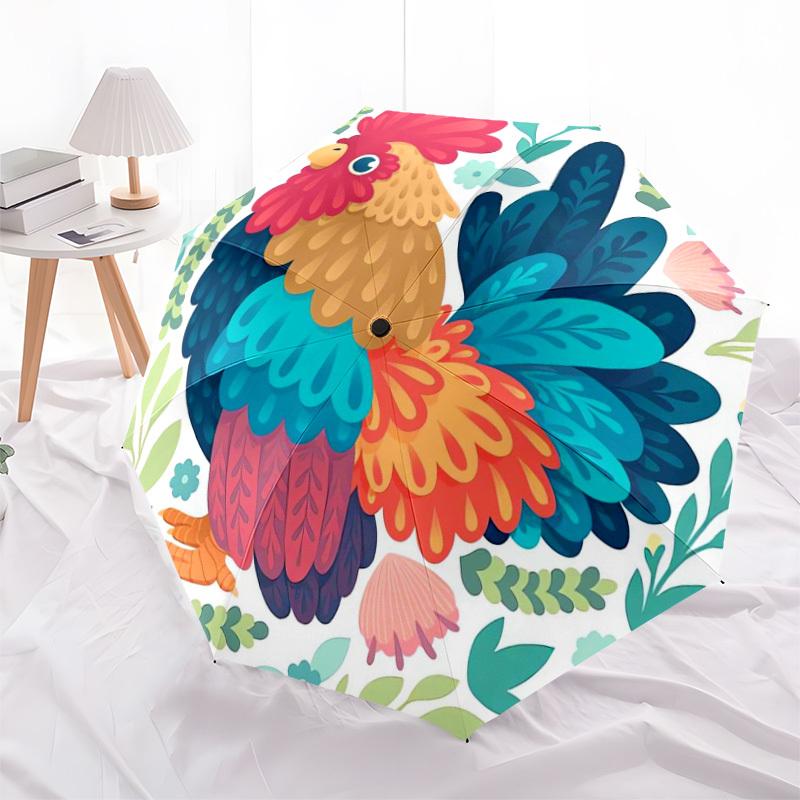 1pc Colorful Rooster Illustration Umbrella with Plastic Handle,Suitable for All Seasons Home Travel Outdoor UmbrellaDD1696