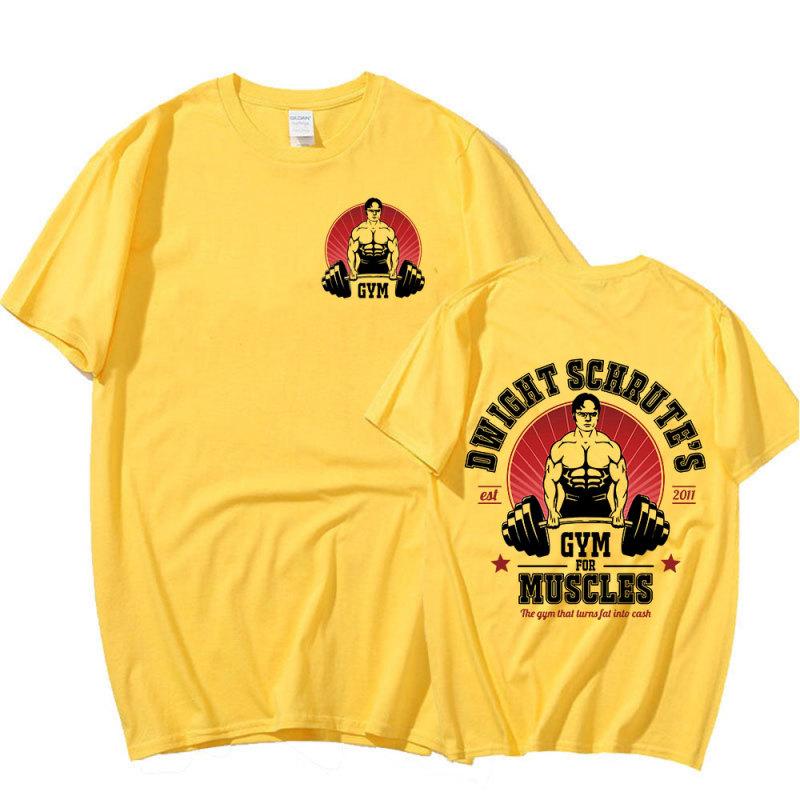 Дуайт Шруте Тренажерный Зал для Мышц Двусторонняя Футболка Телесериал Офис Майкл Скотт Футболки с Короткими Рукавами Мужская Хлопковая Футболка