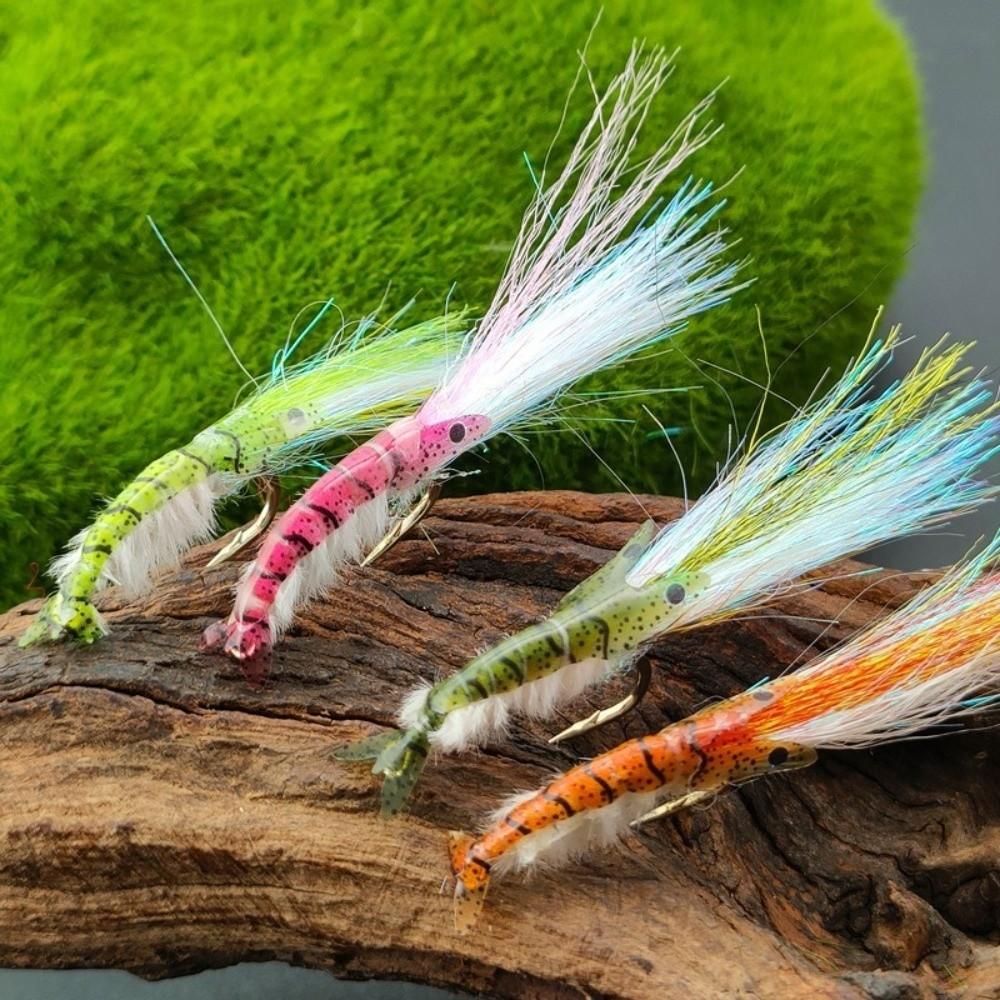 4pcs Dubbing Material Scuds Fly 8# Hook Bait Lures Ice Dubbing Wing Shrimp Fly Redfish