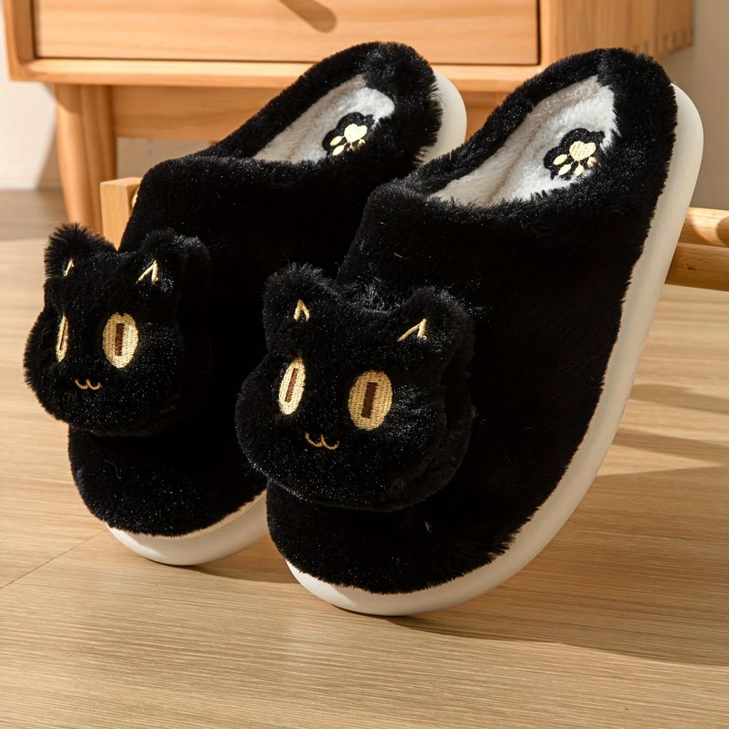 Милые мультяшные зимние тапочки с котиком, закрытый носок, супермягкие плюшевые теплые туфли, уютные комнатные оригинальные тапочки