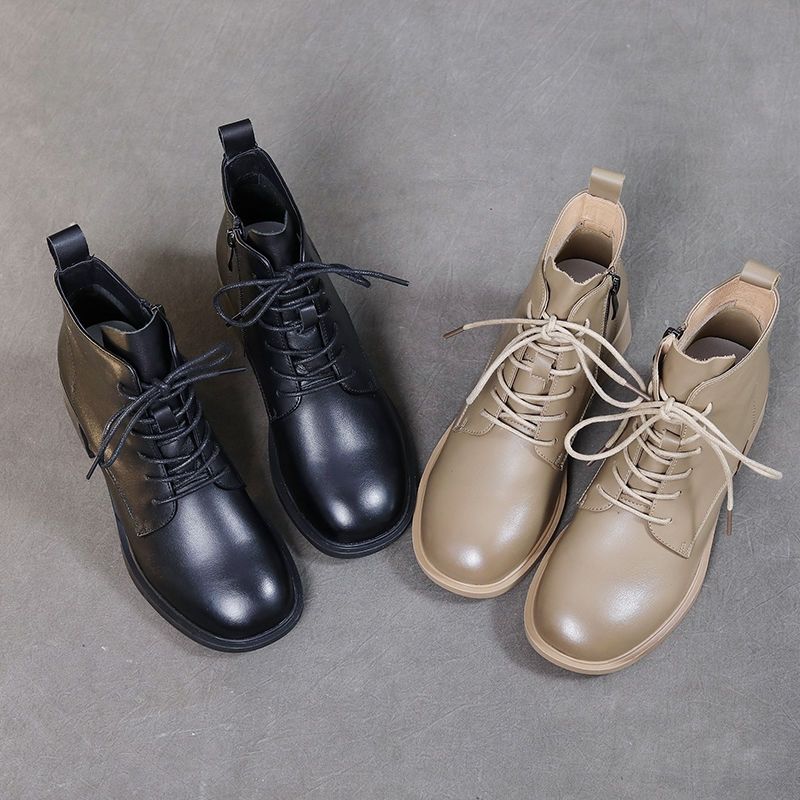 Короткие ботинки на толстом каблуке, женская хлопчатобумажная обувь, средний каблук, универсальные ботинки-мартины на шнуровке, женская обувь с высоким берцем в стиле ретро