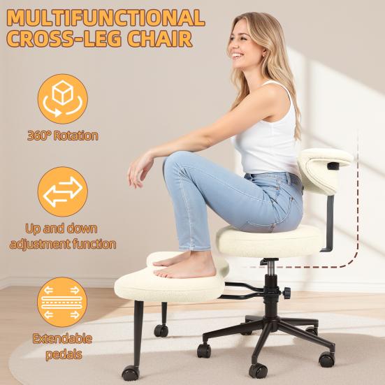 Cross Legged Office Chair Chair Criss Desk Adjustable Height Ergonomic Kneeling with Lumbar Support 360-Degree Rotating Footrest and Wheels