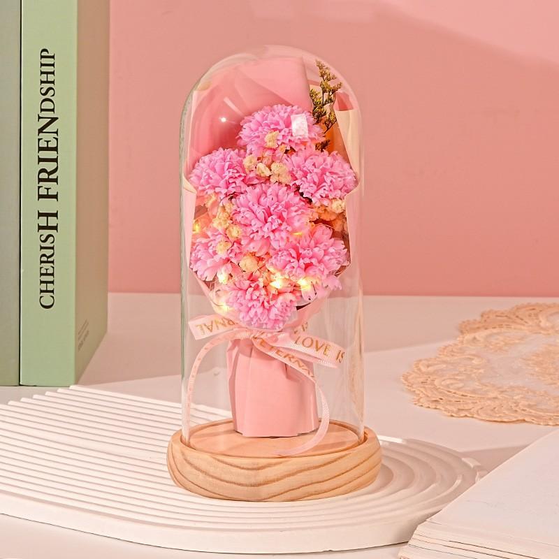 Soap Flower Carnation Glass Cover Bouquet Forever Bouquet Gypsy Dried Flowers Mother's Day Qixi Festival Valentine's Day Gift