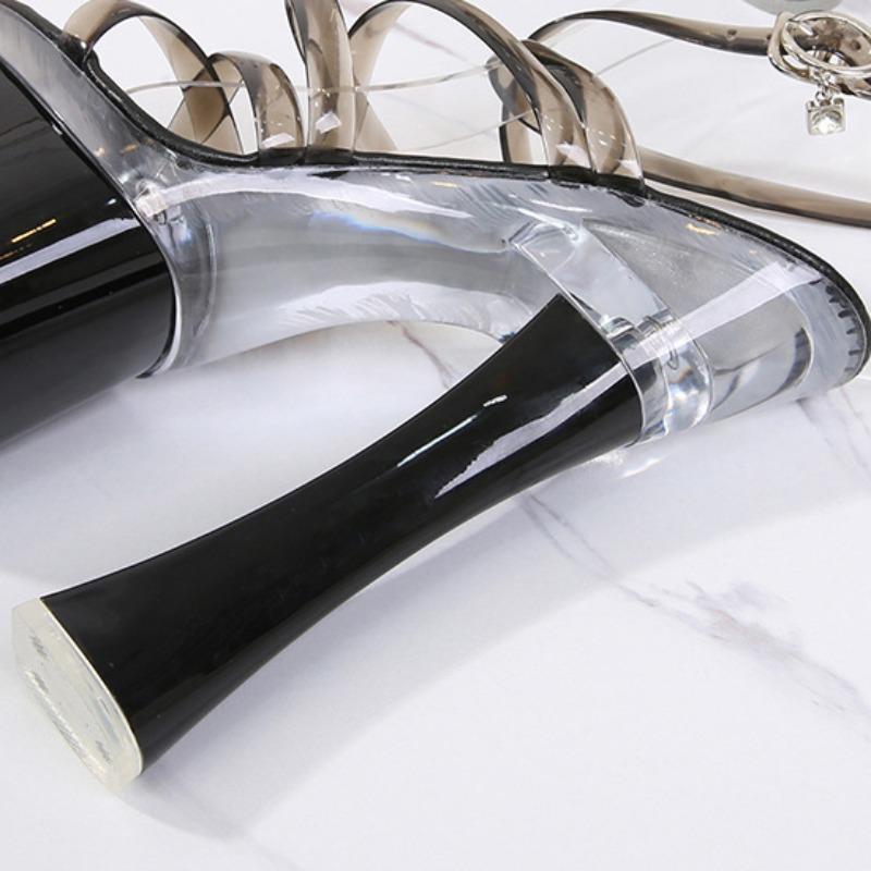 Летняя модная прозрачная женская обувь на очень высоком каблуке, женские непромокаемые сандалии на толстом каблуке и пайетках, пикантные сандалии на платформе LFD