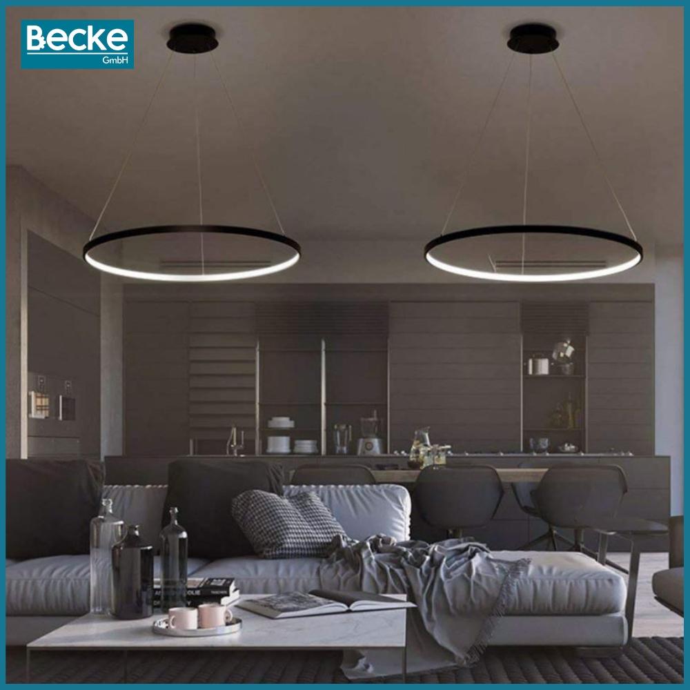 Ring LED ceiling lamp, matt black, 25W, modern, industrial, hanging, long, Neutral