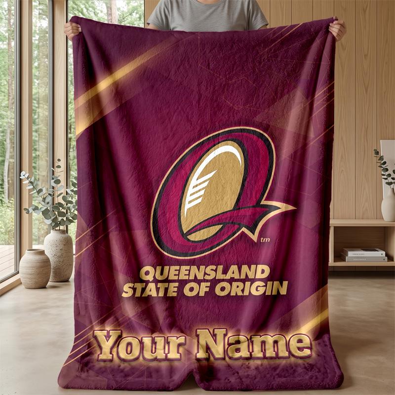 Queensland Maroons Custom Flannel Throw Blanket Print Your Name Text Soft Warm Blanket Holiday Present