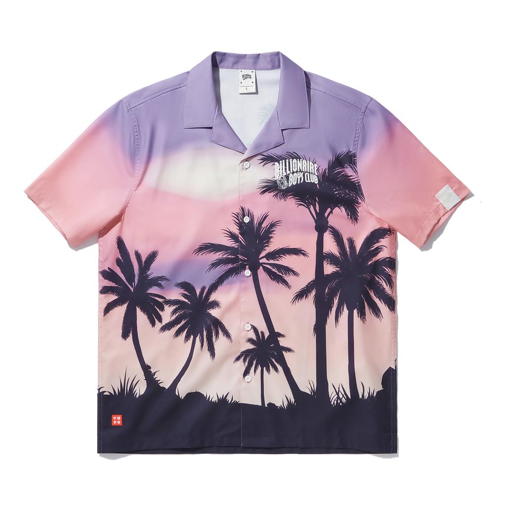Li Ning X Billionaire Boys Club Коллаборация Серия Скейтбордов Рубашка с коротким рукавом на пуговицах с градиентным пейзажем Мужские рубашки Закат ASHU549-1