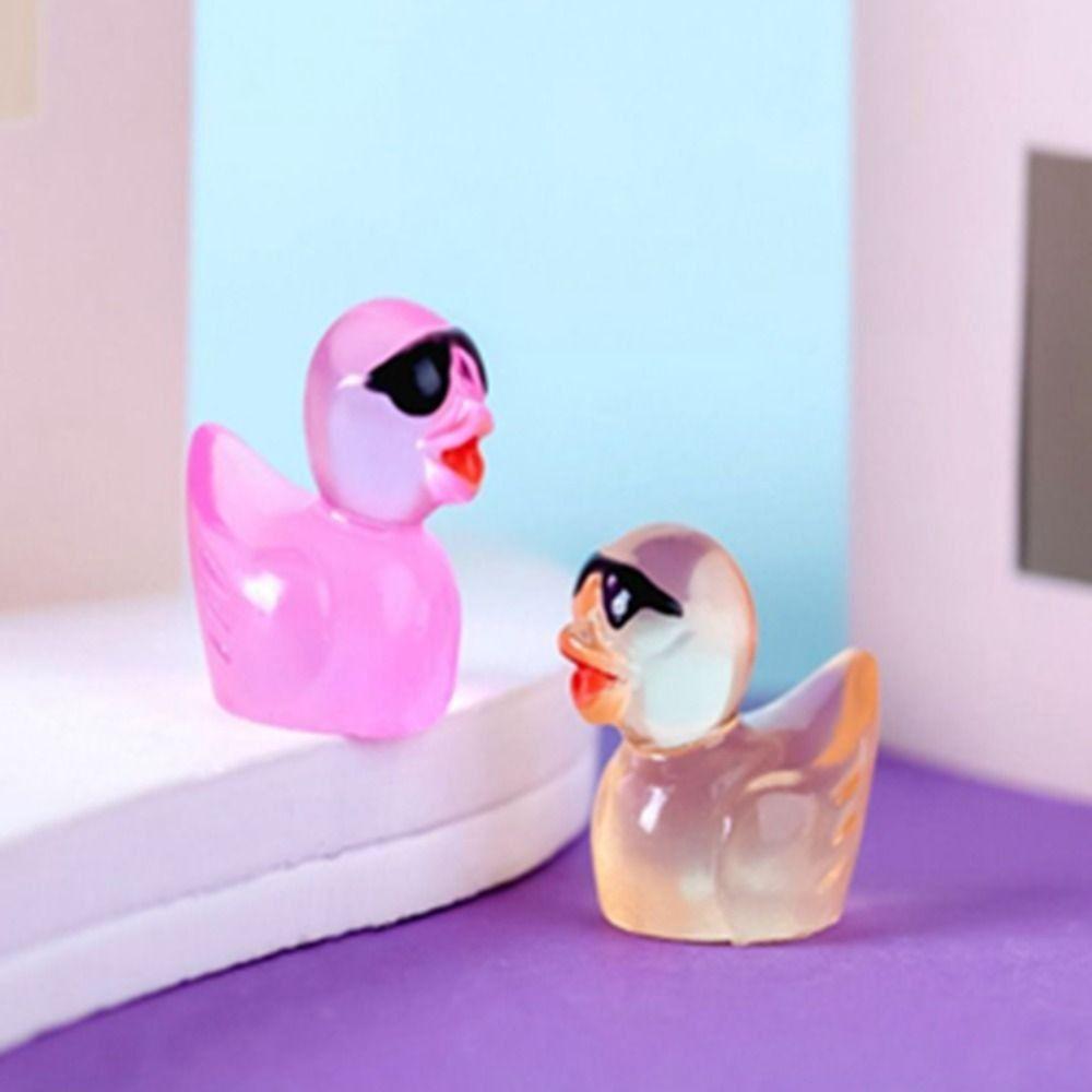 20Pcs Mini Wearing Sunglasses Duck Mix 12 Colors Resin Micro Landscape Luminous Ducks DIY Decoration Dollhouse Decoration