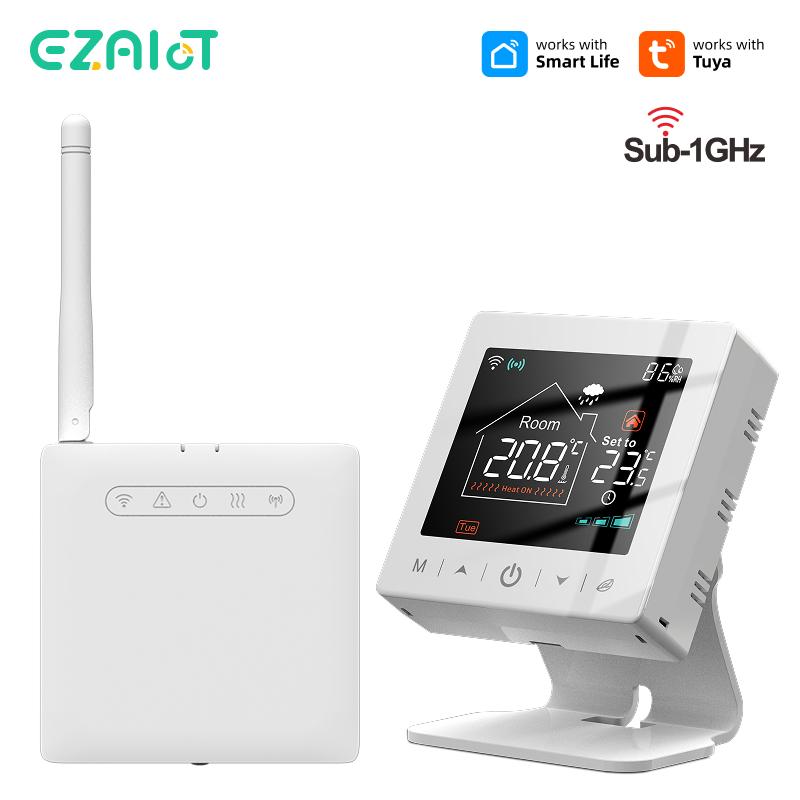 Умный домашний Wifi-термостат tuya, беспроводной RF, для газового котла, программируемый, комнатная температура, пульт дистанционного управления, с alexa google