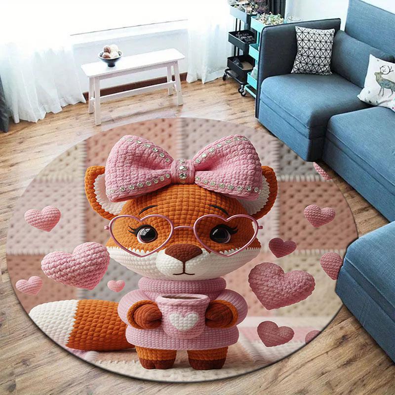 Knittedcuteanimals Round Area Rug,Carpet Rug for Living Room Bedroom Sofa Playroom Decor,Non slip Floor Mat