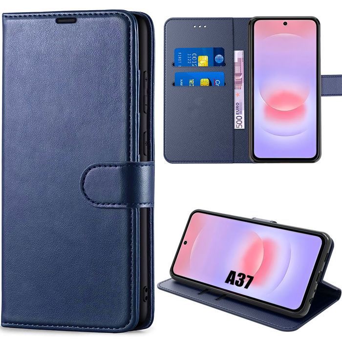 Coque pour Samsung Galaxy A37 5G, Protection Intégrale Anti-Rayures Antichoc Synthécuir Bleu Marine