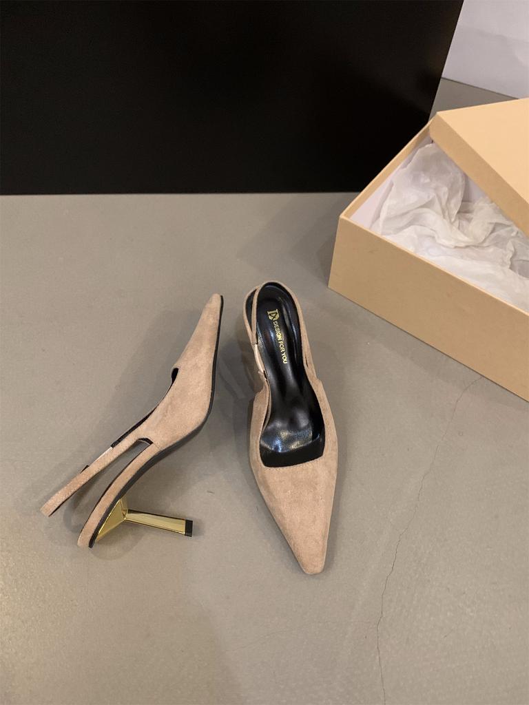 Нишевые высококачественные французские босоножки-мешки, туфли-феи 2025 года, коричневые туфли с острым носком на высоком каблуке