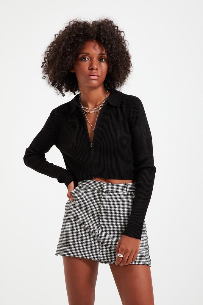 Женский элегантный кардиган Изумрудно-зеленый укороченный трикотаж на молнии кардиган